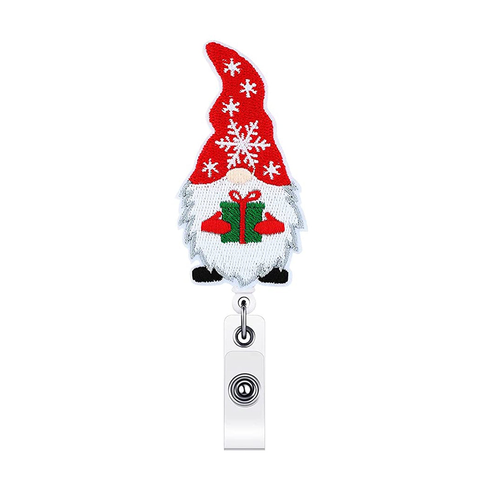 Wholesale ABS Christmas Felt Fabric Embroidered Santa Claus Badge Scroll Extendable Keychain